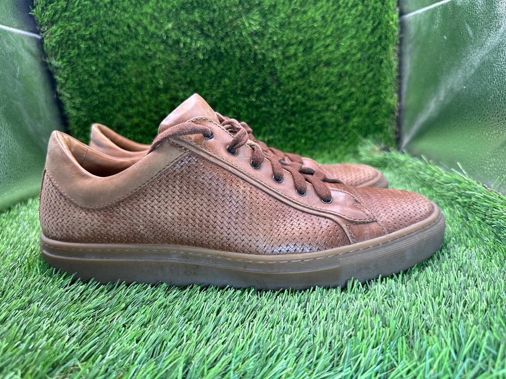 Aquatalia Alaric Embossed Sneaker Shoes Men's 10 Brown Leather Casual Walking